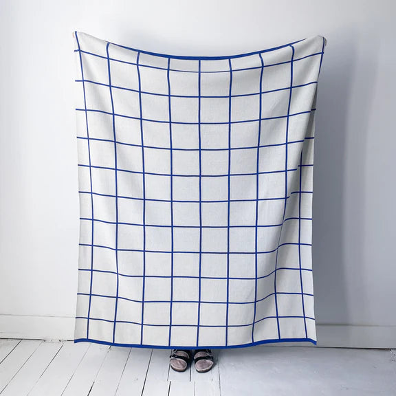 COBALT BLUE GRID THROW